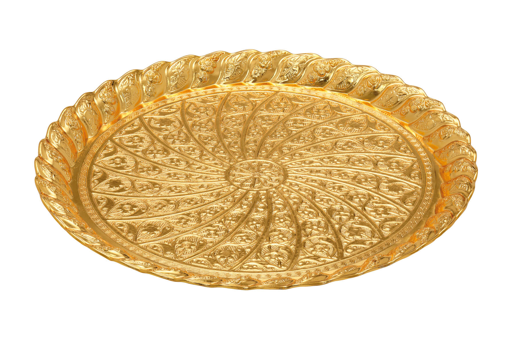 255 - 26 cm Yuvarlak Güllü Tepsi altın